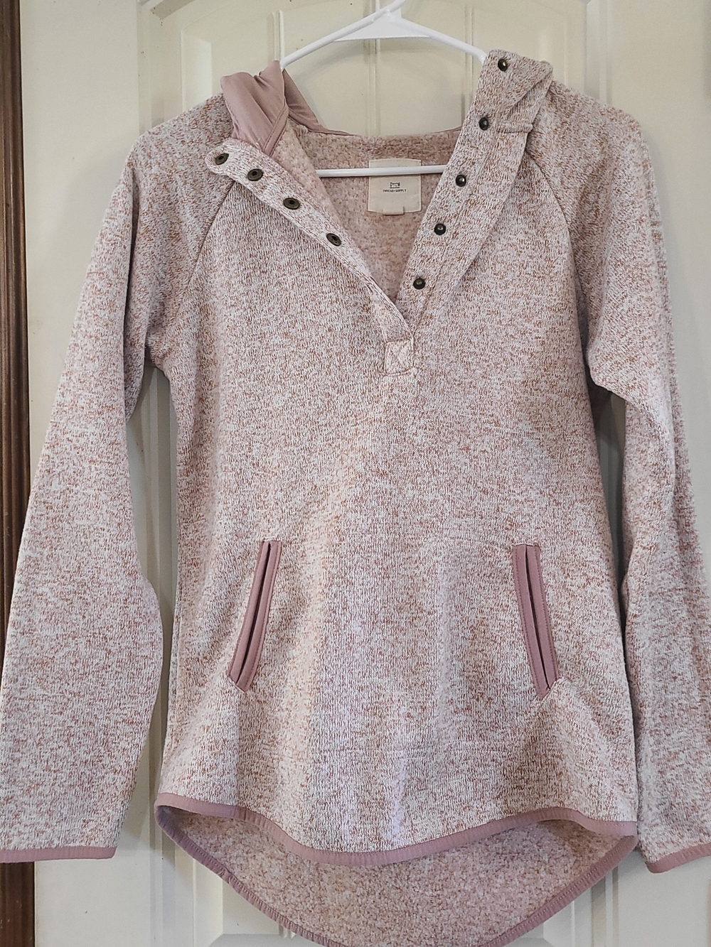 Thread & Supply Dusty Pink Marled Snap-Placket Hooded Sweater Size S